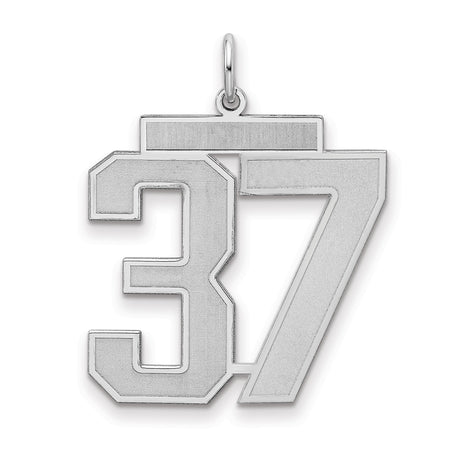 Large Satin Number 37 Charm Pendant in Real 925 Sterling Silver