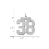 Large Satin Number 38 Charm Pendant in Real 925 Sterling Silver