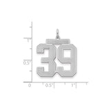 Large Satin Number 39 Charm Pendant in Real 925 Sterling Silver