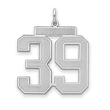 Large Satin Number 39 Charm Pendant in Real 925 Sterling Silver