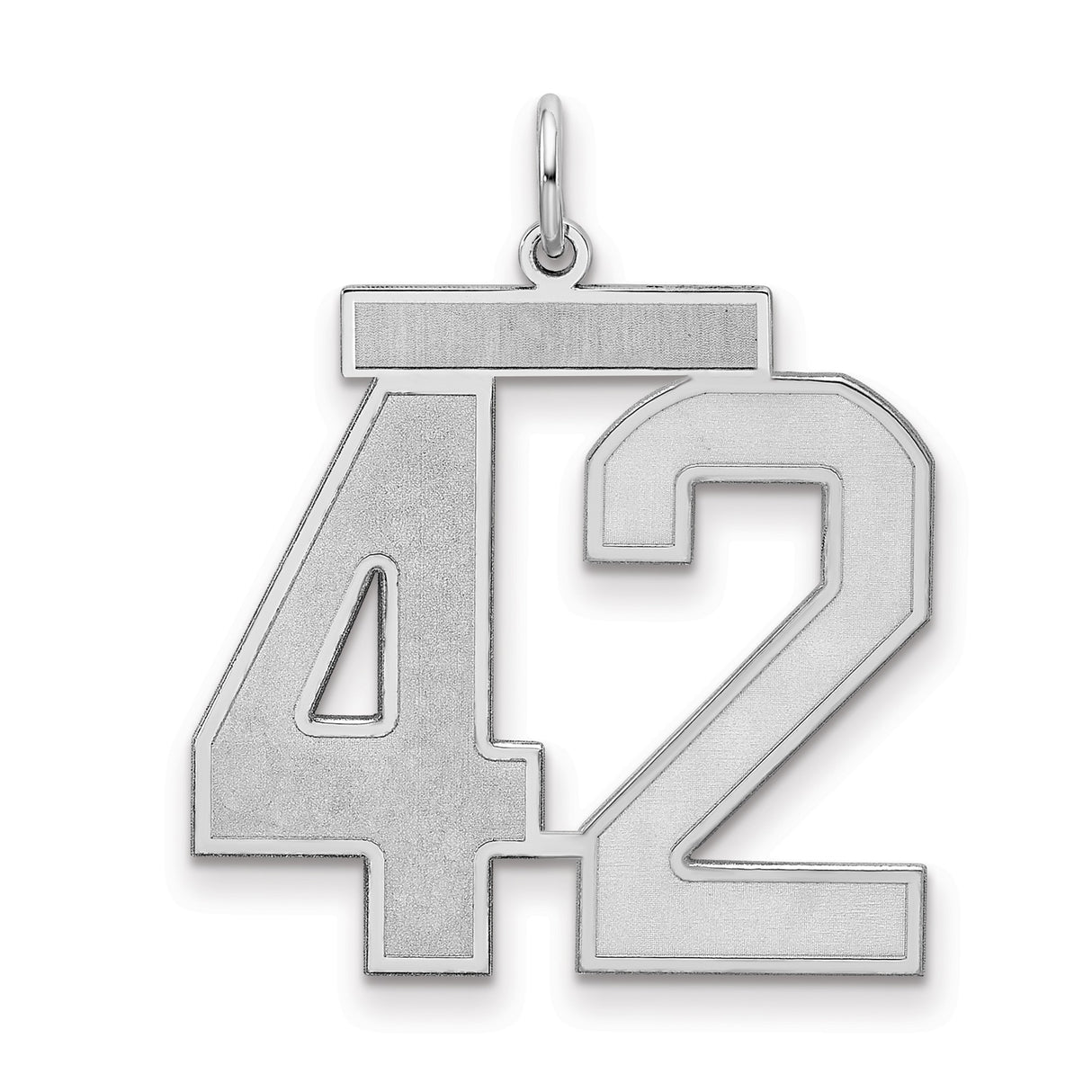 Large Satin Number 42 Charm Pendant in Real 925 Sterling Silver