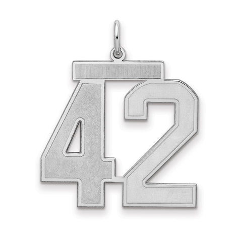Large Satin Number 42 Charm Pendant in Real 925 Sterling Silver
