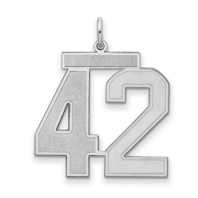 Large Satin Number 42 Charm Pendant in Real 925 Sterling Silver