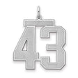Large Satin Number 43 Charm Pendant in Real 925 Sterling Silver