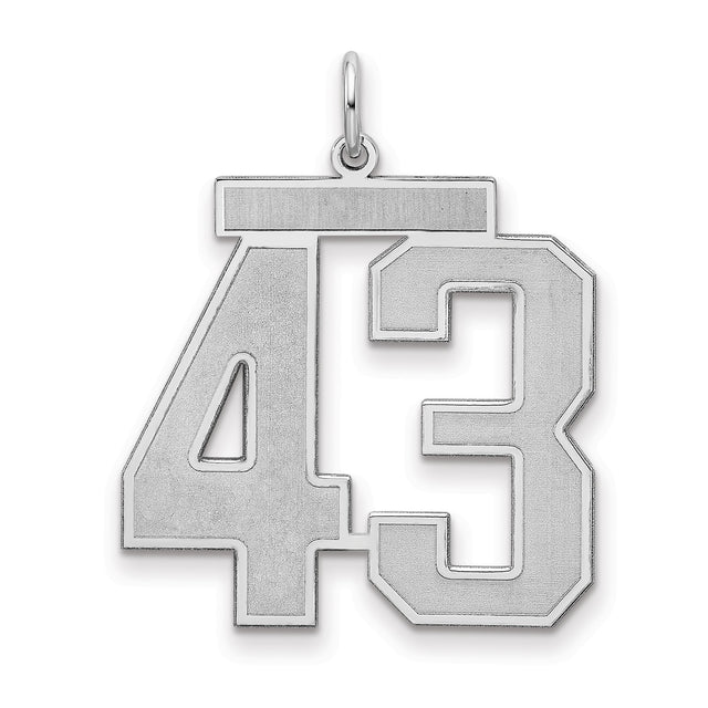 Large Satin Number 43 Charm Pendant in Real 925 Sterling Silver