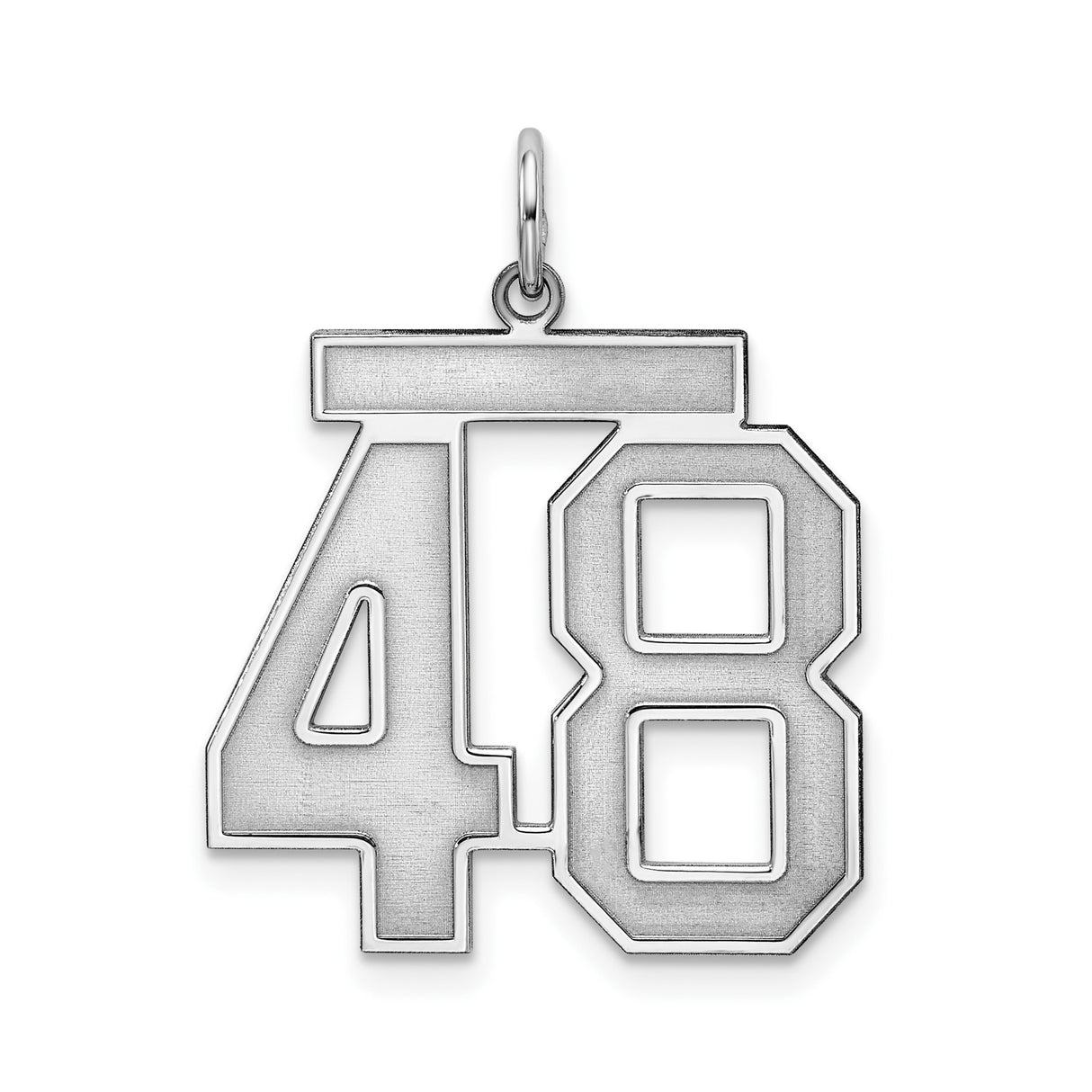 Large Satin Number 48 Charm Pendant in Real 925 Sterling Silver