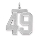 Large Satin Number 49 Charm Pendant in Real 925 Sterling Silver