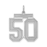Large Satin Number 50 Charm Pendant in Real 925 Sterling Silver