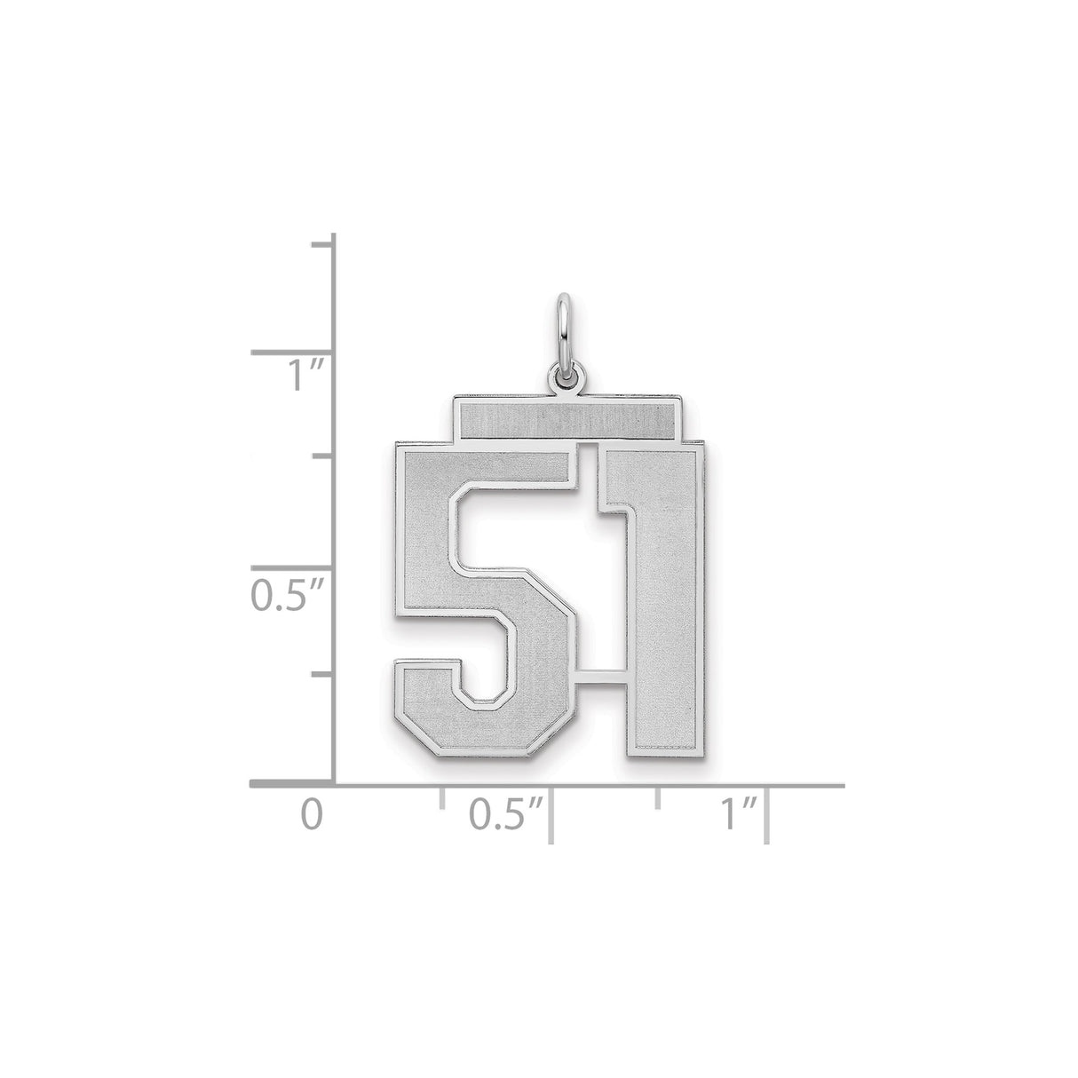 Large Satin Number 51 Charm Pendant in Real 925 Sterling Silver