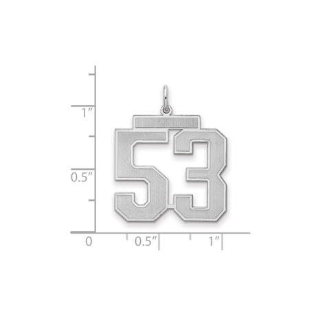 Large Satin Number 53 Charm Pendant in Real 925 Sterling Silver