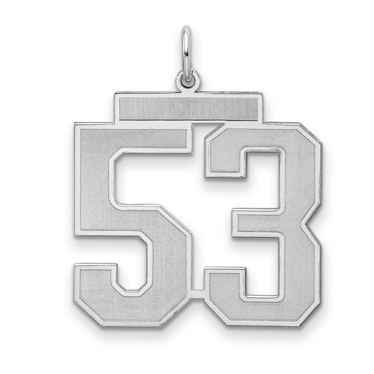 Large Satin Number 53 Charm Pendant in Real 925 Sterling Silver