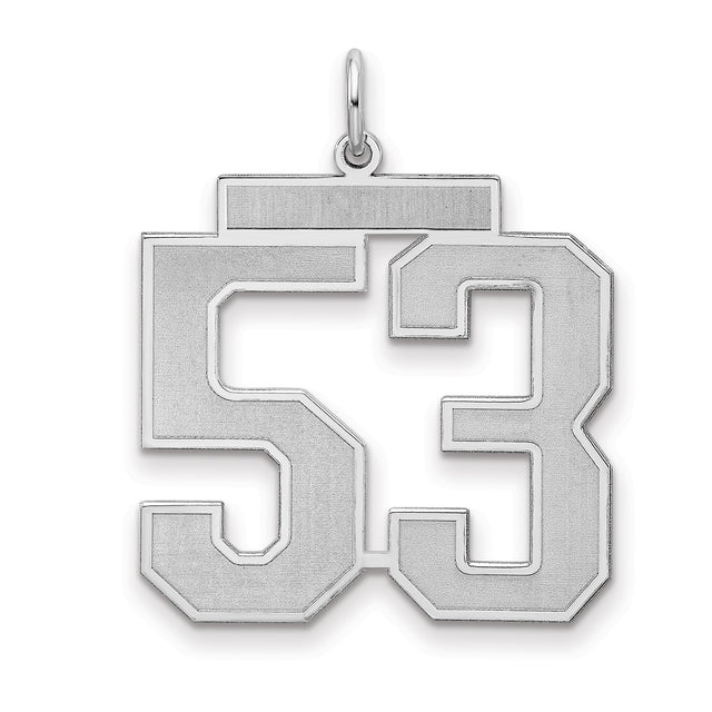 Large Satin Number 53 Charm Pendant in Real 925 Sterling Silver