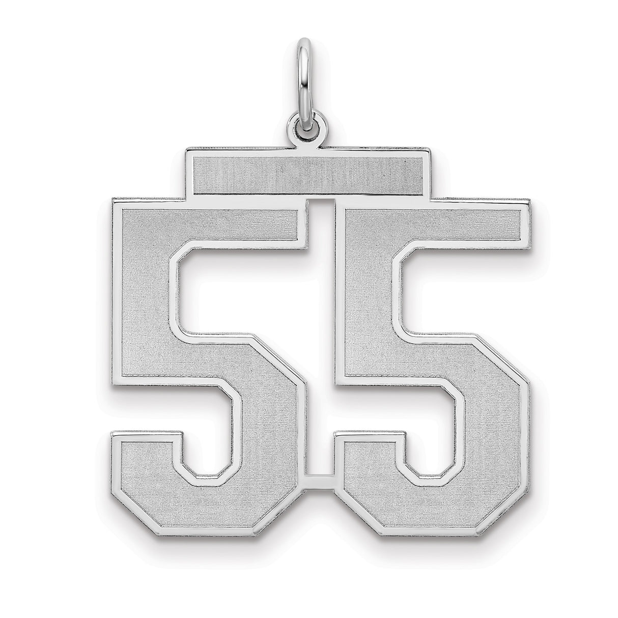 Large Satin Number 55 Charm Pendant in Real 925 Sterling Silver