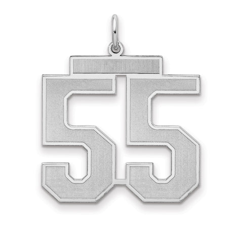 Large Satin Number 55 Charm Pendant in Real 925 Sterling Silver