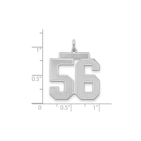 Large Satin Number 56 Charm Pendant in Real 925 Sterling Silver