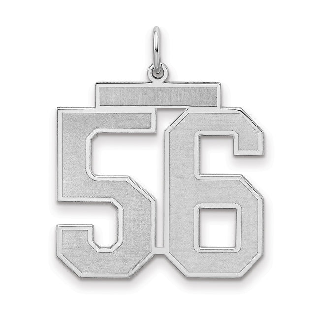 Large Satin Number 56 Charm Pendant in Real 925 Sterling Silver
