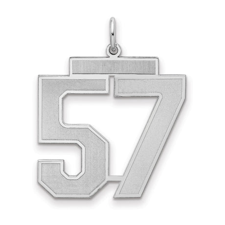 Large Satin Number 57 Charm Pendant in Real 925 Sterling Silver