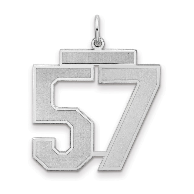 Large Satin Number 57 Charm Pendant in Real 925 Sterling Silver