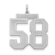 Large Satin Number 58 Charm Pendant in Real 925 Sterling Silver