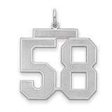 Large Satin Number 58 Charm Pendant in Real 925 Sterling Silver