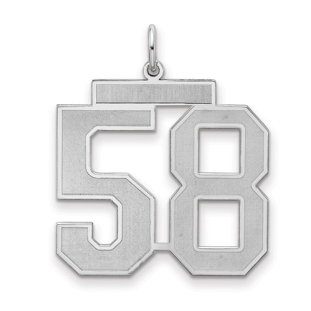 Large Satin Number 58 Charm Pendant in Real 925 Sterling Silver