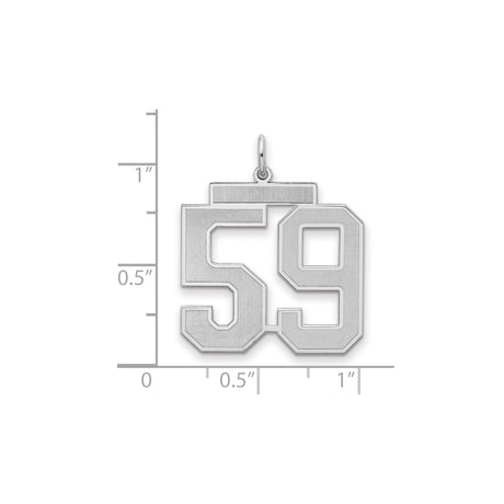 Large Satin Number 59 Charm Pendant in Real 925 Sterling Silver