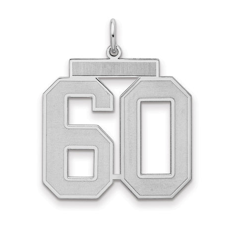 Large Satin Number 60 Charm Pendant in Real 925 Sterling Silver