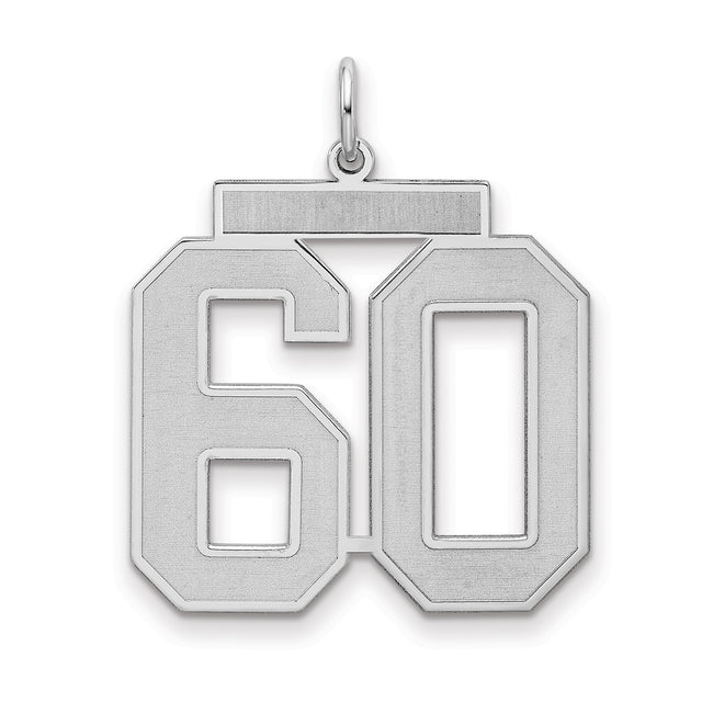Large Satin Number 60 Charm Pendant in Real 925 Sterling Silver