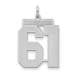 Large Satin Number 61 Charm Pendant in Real 925 Sterling Silver