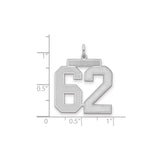 Sterling Silver Number 62 Pendant with Bold Block Font, Athletic Sporty Style