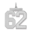 Sterling Silver Number 62 Pendant with Bold Block Font, Athletic Sporty Style