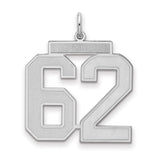 Sterling Silver Number 62 Pendant with Bold Block Font, Athletic Sporty Style