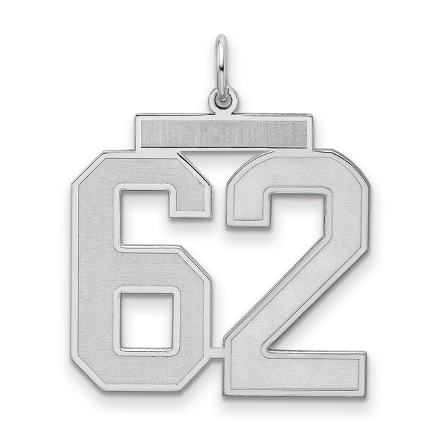 Sterling Silver Number 62 Pendant with Bold Block Font, Athletic Sporty Style