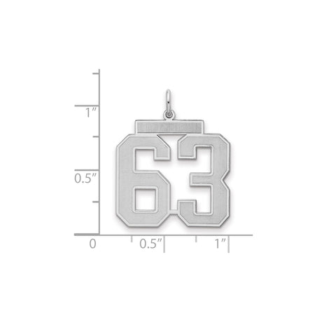Large Satin Number 63 Charm Pendant in Real 925 Sterling Silver