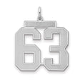 Large Satin Number 63 Charm Pendant in Real 925 Sterling Silver