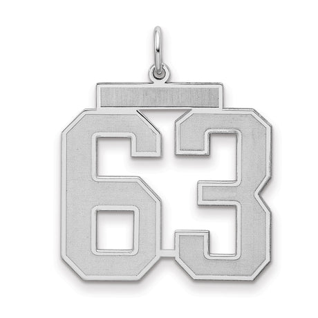 Large Satin Number 63 Charm Pendant in Real 925 Sterling Silver