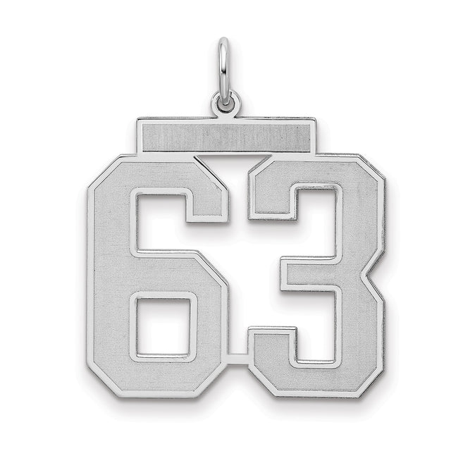 Large Satin Number 63 Charm Pendant in Real 925 Sterling Silver