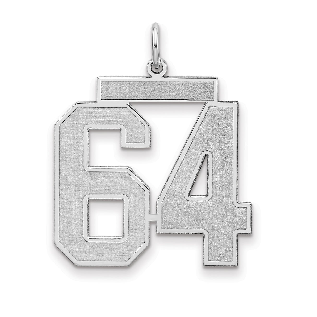 Sterling Silver Number 64 Pendant Charm, Varsity Style Sports Design