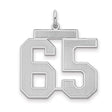 Large Satin Number 65 Charm Pendant in Real 925 Sterling Silver