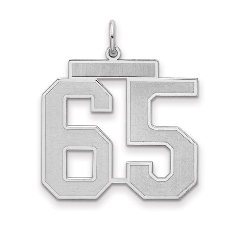 Large Satin Number 65 Charm Pendant in Real 925 Sterling Silver