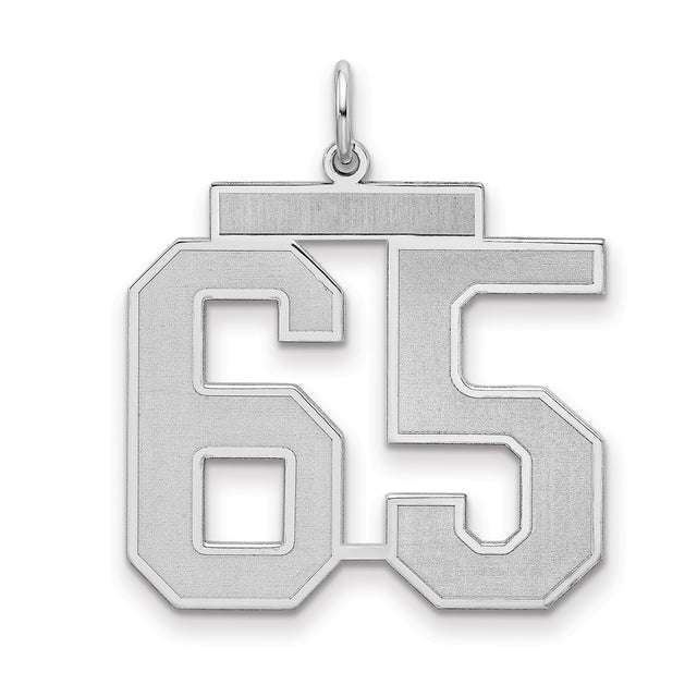 Large Satin Number 65 Charm Pendant in Real 925 Sterling Silver