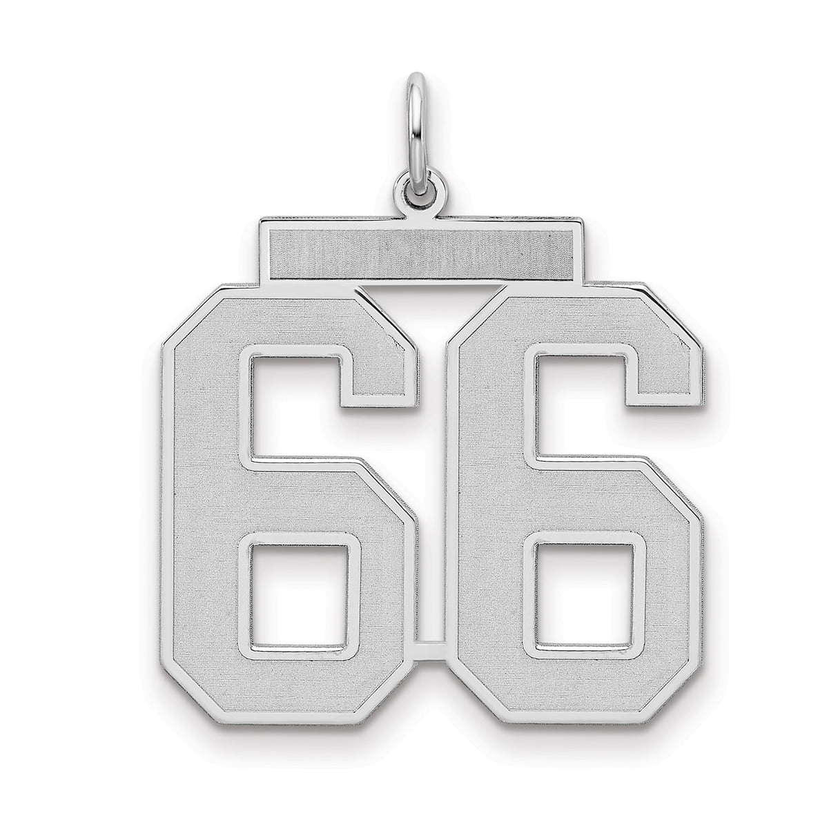 Large Satin Number 66 Charm Pendant in Real 925 Sterling Silver