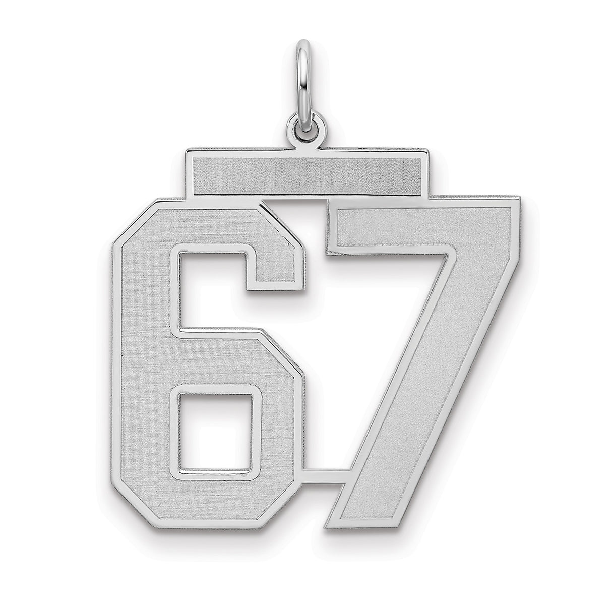 Large Satin Number 67 Charm Pendant in Real 925 Sterling Silver