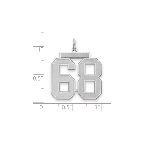 Large Satin Number 68 Charm Pendant in Real 925 Sterling Silver