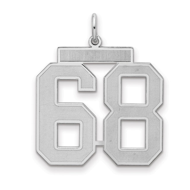 Large Satin Number 68 Charm Pendant in Real 925 Sterling Silver