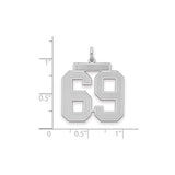 Sterling Silver Number 69 Pendant with Brushed and Polished Finish, Modern Sporty Design