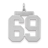 Sterling Silver Number 69 Pendant with Brushed and Polished Finish, Modern Sporty Design