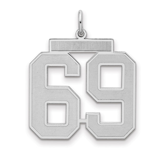 Sterling Silver Number 69 Pendant with Brushed and Polished Finish, Modern Sporty Design