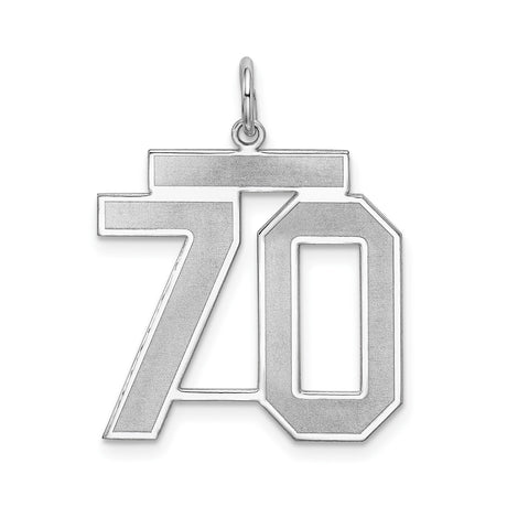 Sterling Silver Number 70 Pendant, Bold Polished Milestone Charm for Birthday or Anniversary