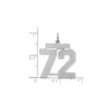 Sterling Silver Number 72 Pendant Charm, Bold Athletic Style, Sports Jersey Theme